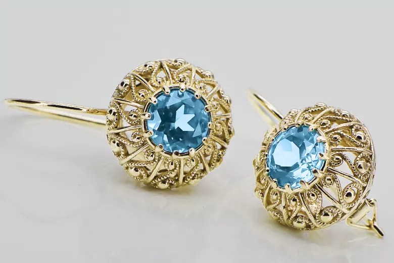 8K žlté zlato 333 Aquamarine náušnice vec002x-aq Russian Soviet USSR Vintage style Art Deco style